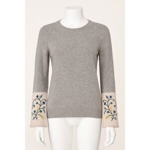 Autumn Cashmere Embroidered Bell Sleeve Sweater Gray Cashmere Women's Small